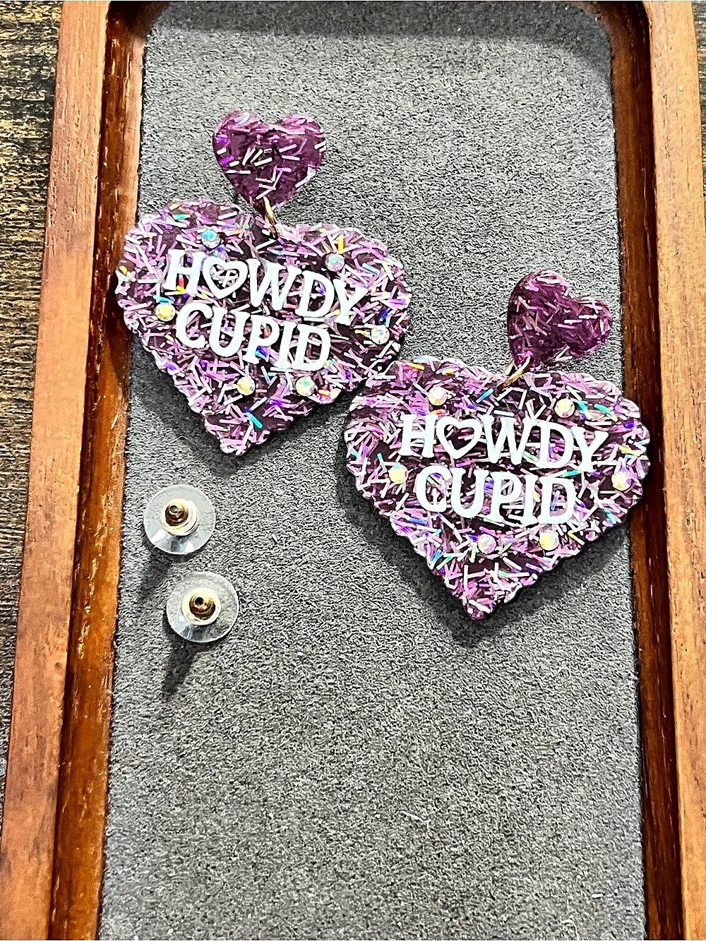 Howdy Cupid Valentine Heart Earring Earrings Purple & Pink